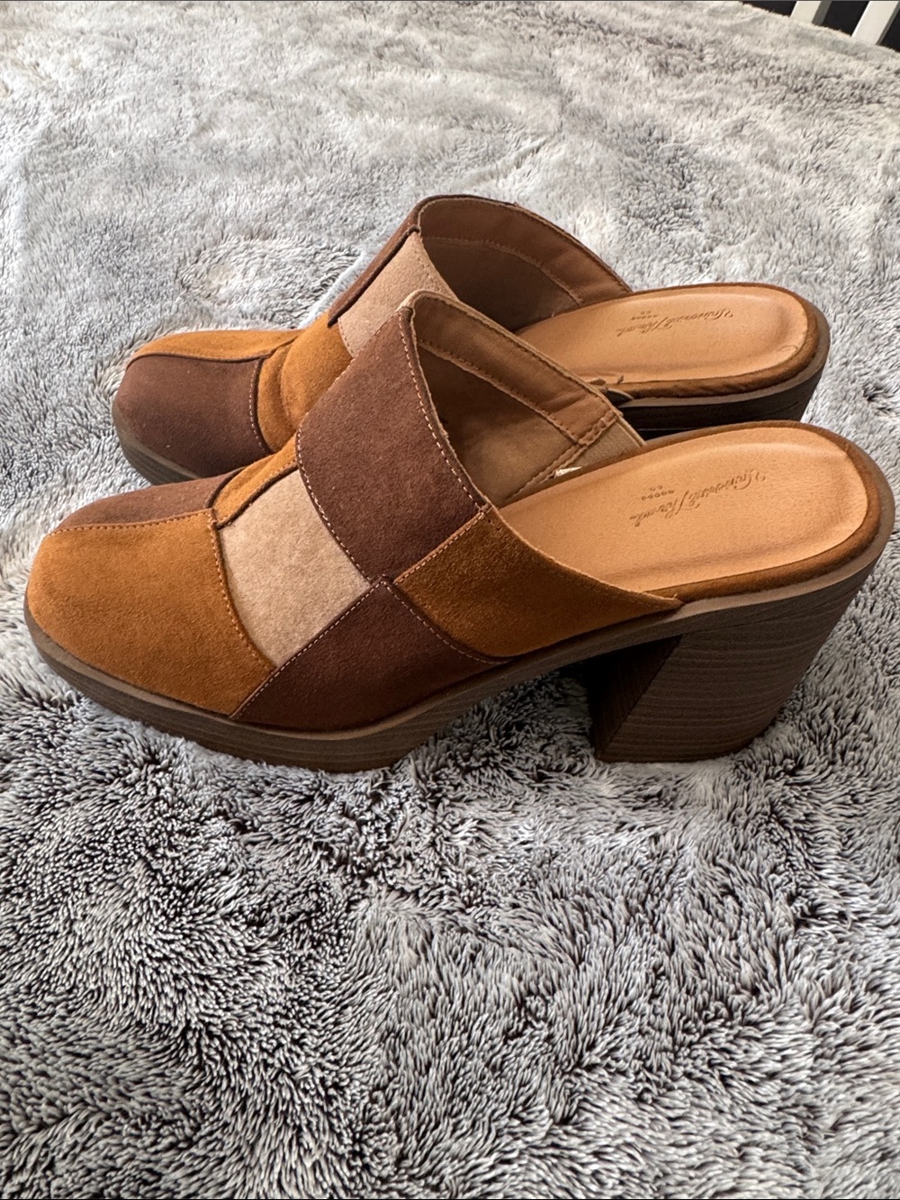 Universal Thread Tess Platform Mule Heels Patchwork Brown Women’s 10 Slip On - Picture 4 of 13